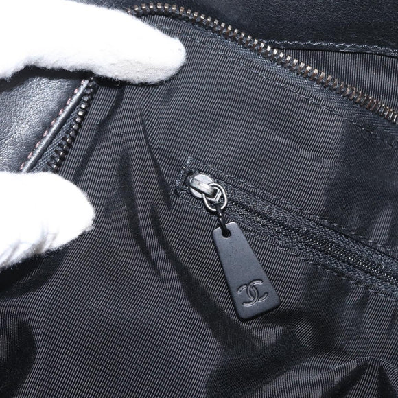 CHANEL Tote Bag Leather Black Silver CC Auth BA8491