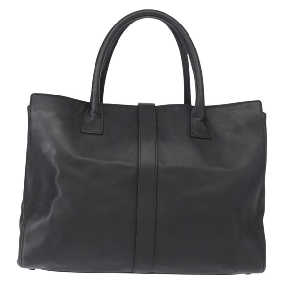 CHANEL Tote Bag Leather Black Silver CC Auth BA8491