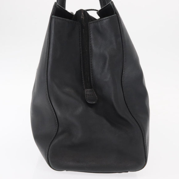 CHANEL Tote Bag Leather Black Silver CC Auth BA8491