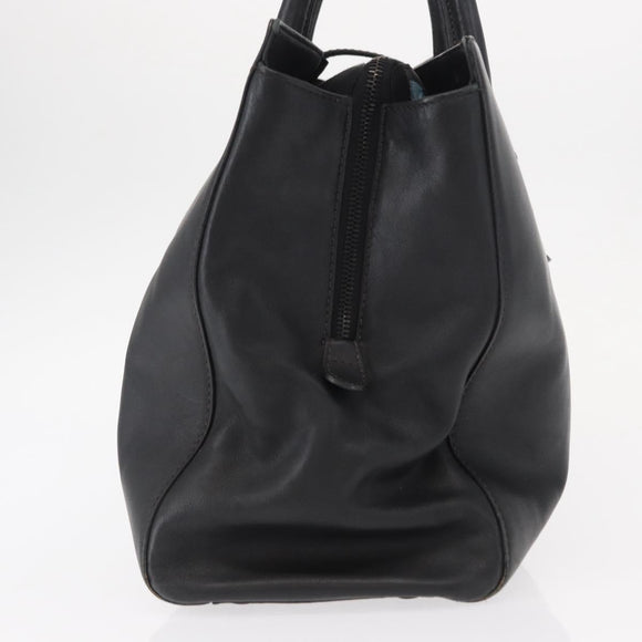 CHANEL Tote Bag Leather Black Silver CC Auth BA8491