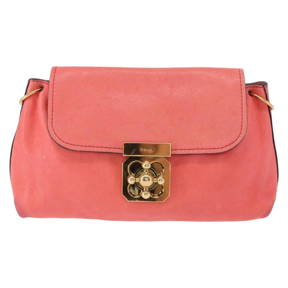 Chloe Elsie Shoulder Bag Leather Pink Gold Auth BA8492