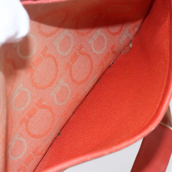 Salvatore Ferragamo Gancini Shoulder Bag Canvas Orange Gold Auth BA8493