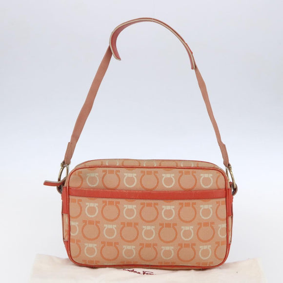 Salvatore Ferragamo Gancini Shoulder Bag Canvas Orange Gold Auth BA8493