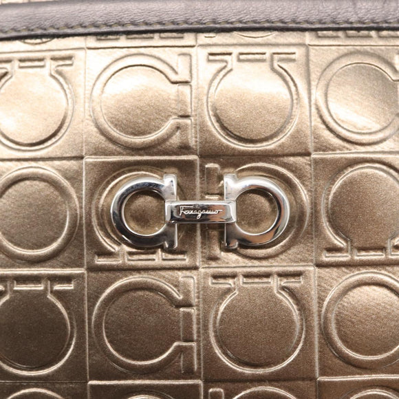 Salvatore Ferragamo Gancini Shoulder Bag Enamel Gold Auth BA8494