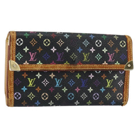 LOUIS VUITTON Monogram Multicolor Porte Tresor Wallet Black M92658 Auth BA8497