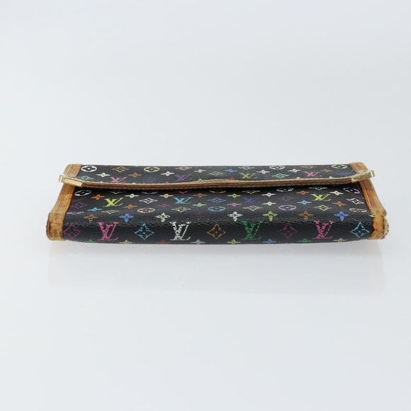 LOUIS VUITTON Monogram Multicolor Porte Tresor Wallet Black M92658 Auth BA8497