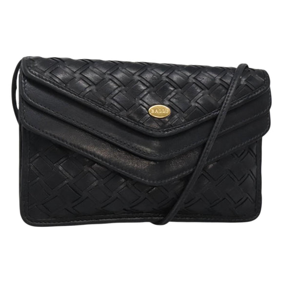 BALLY Shoulder Bag Leather Black Auth BA857