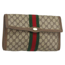 GUCCI GG Supreme Web Sherry Line Clutch Bag PVC Beige Red 89 01 007 Auth BA8613-1
