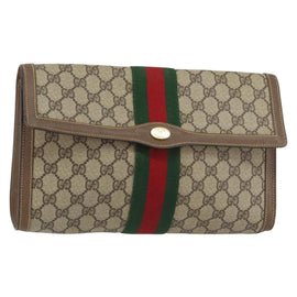 GUCCI GG Supreme Web Sherry Line Clutch Bag PVC Beige Red 89 01 007 Auth BA8613