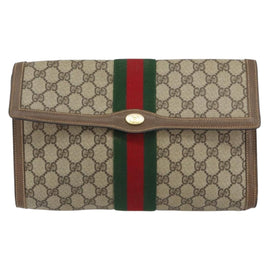 GUCCI GG Supreme Web Sherry Line Clutch Bag PVC Beige Red 89 01 007 Auth BA8613 - 0