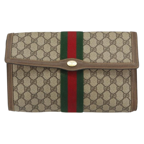 GUCCI GG Supreme Web Sherry Line Clutch Bag PVC Beige Red 89 01 007 Auth BA8613