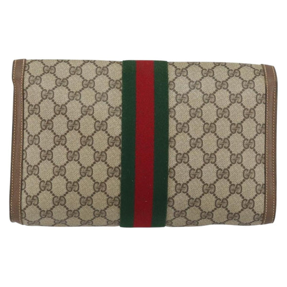 GUCCI GG Supreme Web Sherry Line Clutch Bag PVC Beige Red 89 01 007 Auth BA8613