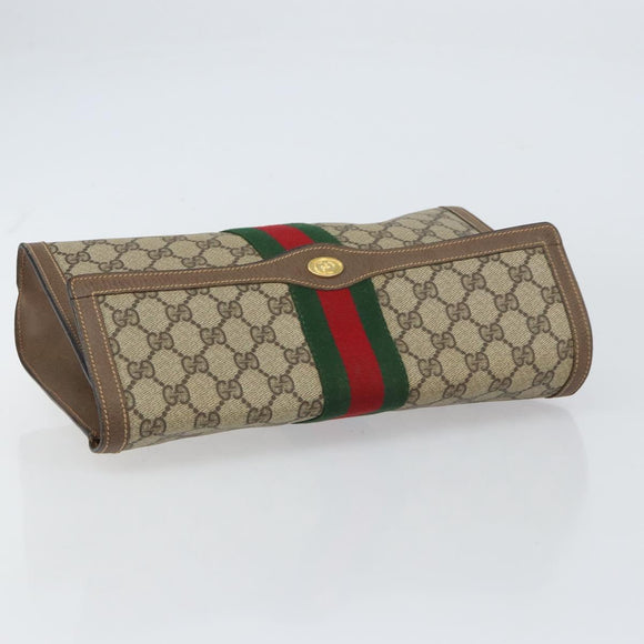 GUCCI GG Supreme Web Sherry Line Clutch Bag PVC Beige Red 89 01 007 Auth BA8613