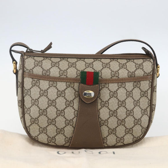GUCCI GG Supreme Web Sherry Line Bag PVC Beige Gold 89 02 032 Auth BA8614