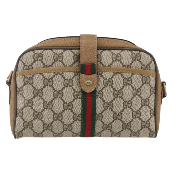 GUCCI GG Supreme Web Sherry Line Bag PVC Beige Gold 116 02 055 Auth BA8616