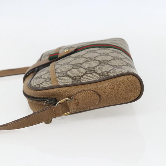 GUCCI GG Supreme Web Sherry Line Bag PVC Beige Gold 116 02 055 Auth BA8616