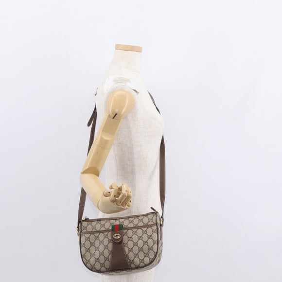 GUCCI GG Supreme Web Sherry Line Bag PVC Beige Gold 89 02 032 Auth BA8619