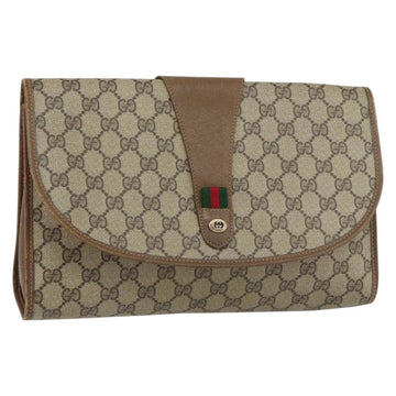 GUCCI GG Supreme Web Sherry Line Clutch Bag PVC Beige Red Auth BA8622
