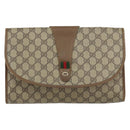 GUCCI GG Supreme Web Sherry Line Clutch Bag PVC Beige Red Auth BA8622-13