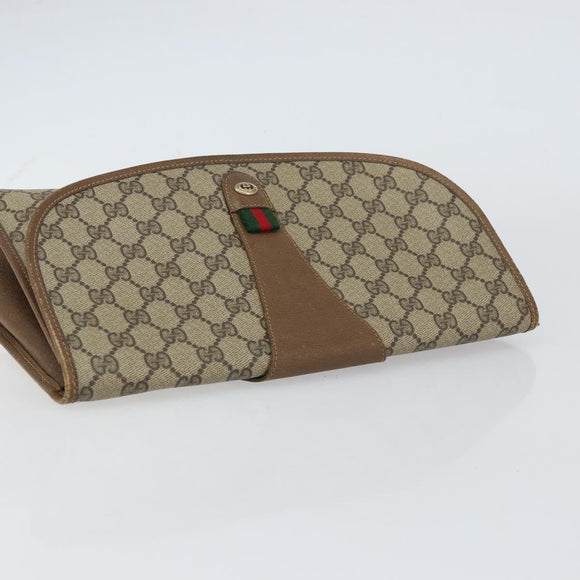 GUCCI GG Supreme Web Sherry Line Clutch Bag PVC Beige Red Auth BA8622