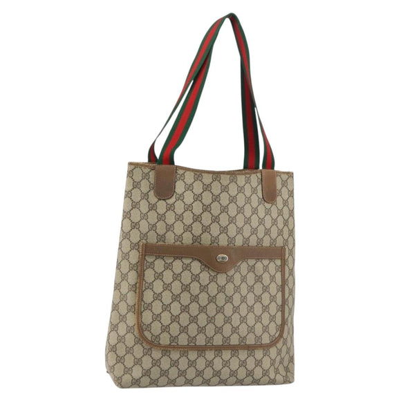 GUCCI GG Supreme Web Sherry Line Tote Bag PVC Beige Red 39 02 003 Auth BA8627