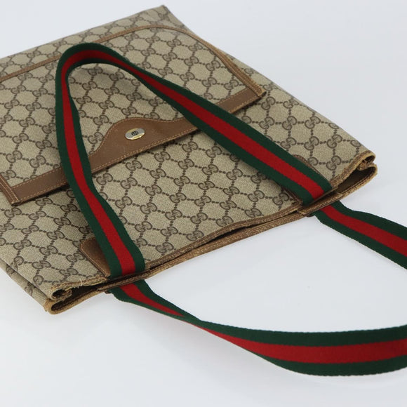 GUCCI GG Supreme Web Sherry Line Tote Bag PVC Beige Red 39 02 003 Auth BA8627