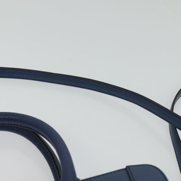 MCM Hand Bag Safiano leather 2way Blue Gold Auth BA863