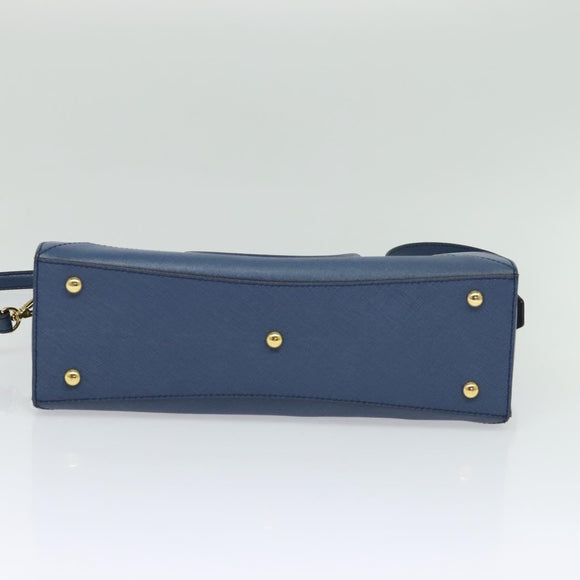 MCM Hand Bag Safiano leather 2way Blue Gold Auth BA863