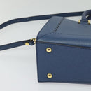 MCM Hand Bag Safiano leather 2way Blue Gold Auth BA863-15