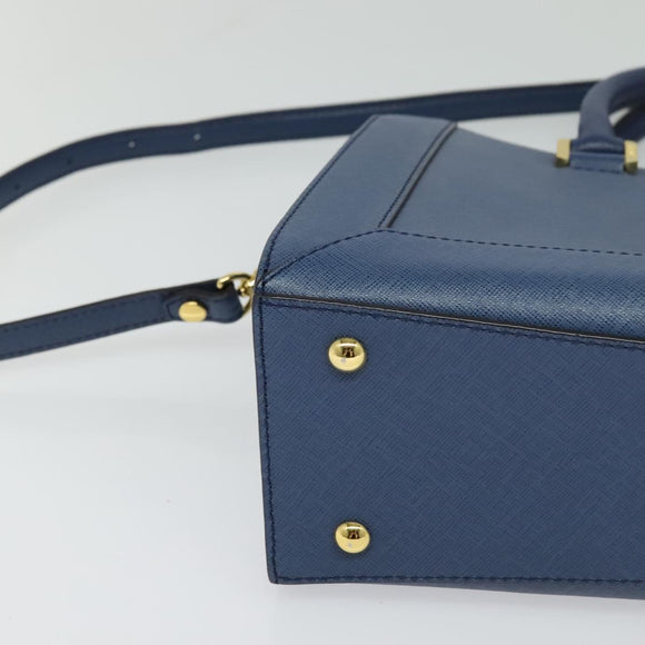MCM Hand Bag Safiano leather 2way Blue Gold Auth BA863