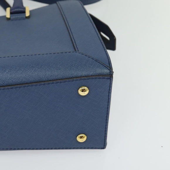 MCM Hand Bag Safiano leather 2way Blue Gold Auth BA863