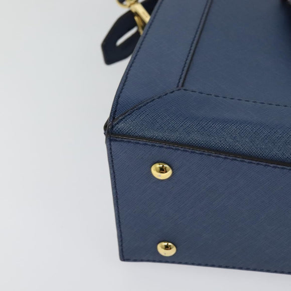 MCM Hand Bag Safiano leather 2way Blue Gold Auth BA863