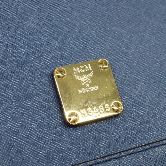 MCM Hand Bag Safiano leather 2way Blue Gold Auth BA863