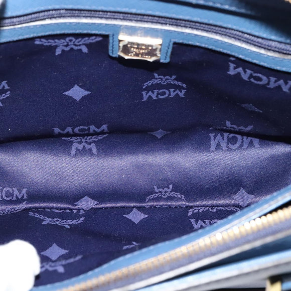 MCM Hand Bag Safiano leather 2way Blue Gold Auth BA863