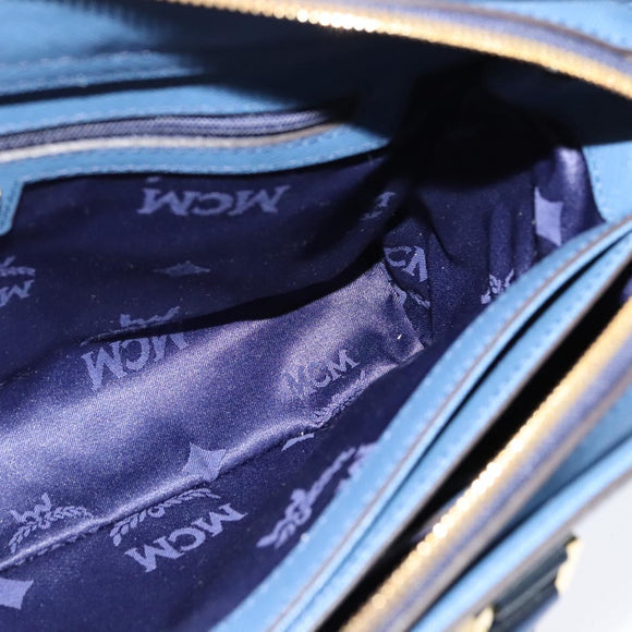 MCM Hand Bag Safiano leather 2way Blue Gold Auth BA863