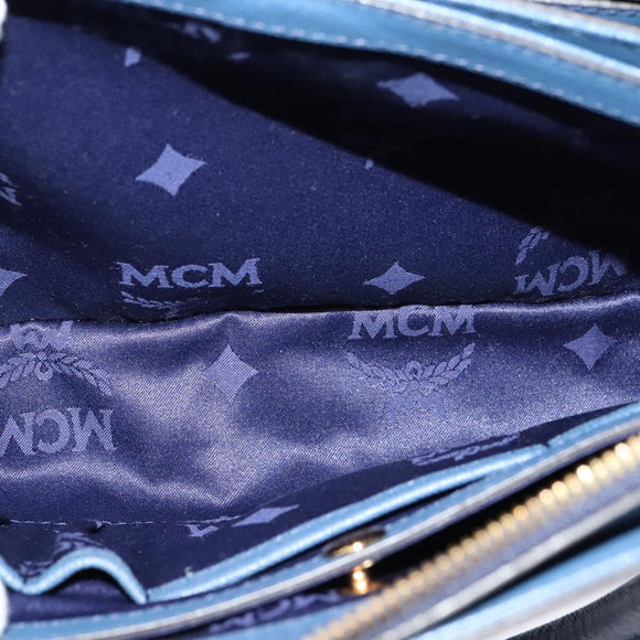 MCM Hand Bag Safiano leather 2way Blue Gold Auth BA863