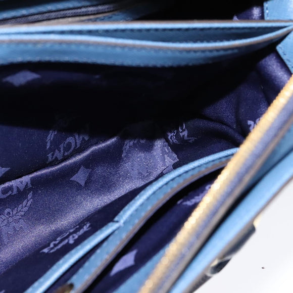 MCM Hand Bag Safiano leather 2way Blue Gold Auth BA863