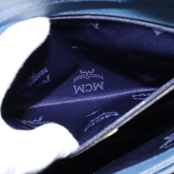 MCM Hand Bag Safiano leather 2way Blue Gold Auth BA863