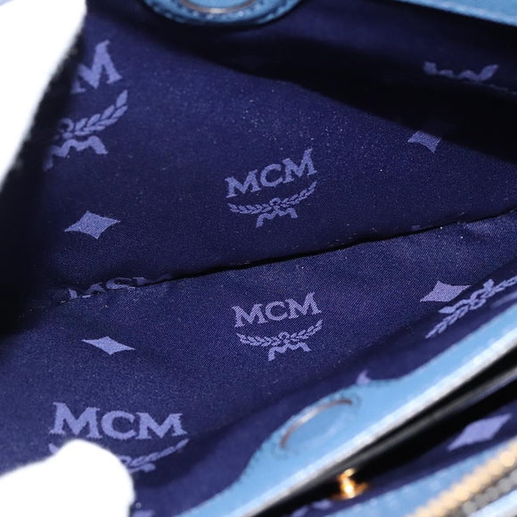 MCM Hand Bag Safiano leather 2way Blue Gold Auth BA863