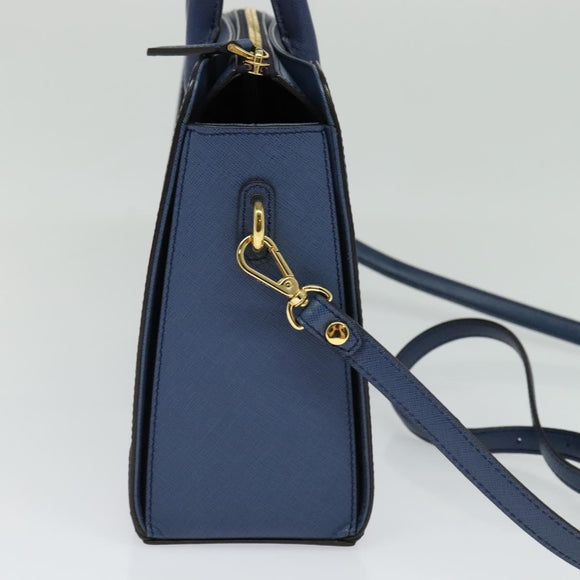MCM Hand Bag Safiano leather 2way Blue Gold Auth BA863