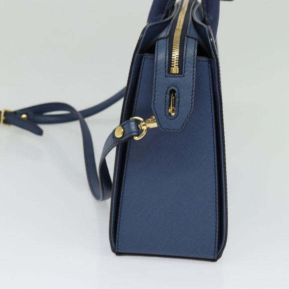 MCM Hand Bag Safiano leather 2way Blue Gold Auth BA863