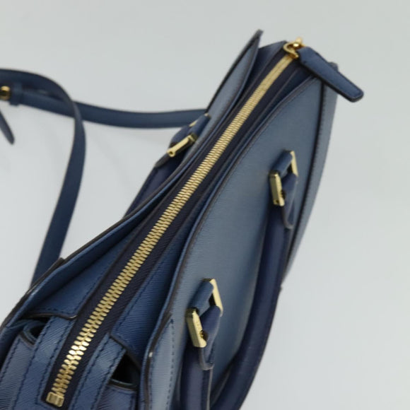 MCM Hand Bag Safiano leather 2way Blue Gold Auth BA863