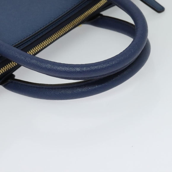 MCM Hand Bag Safiano leather 2way Blue Gold Auth BA863