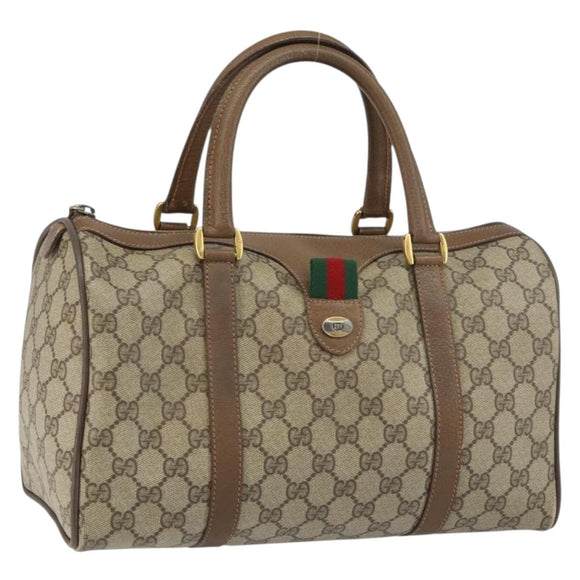 GUCCI GG Supreme Web Sherry Line Boston Bag PVC Beige Gold 39 02 007 Auth BA8630