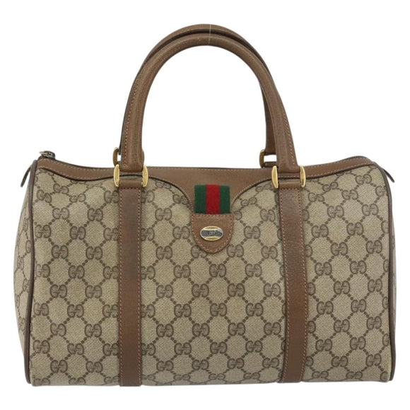 GUCCI GG Supreme Web Sherry Line Boston Bag PVC Beige Gold 39 02 007 Auth BA8630
