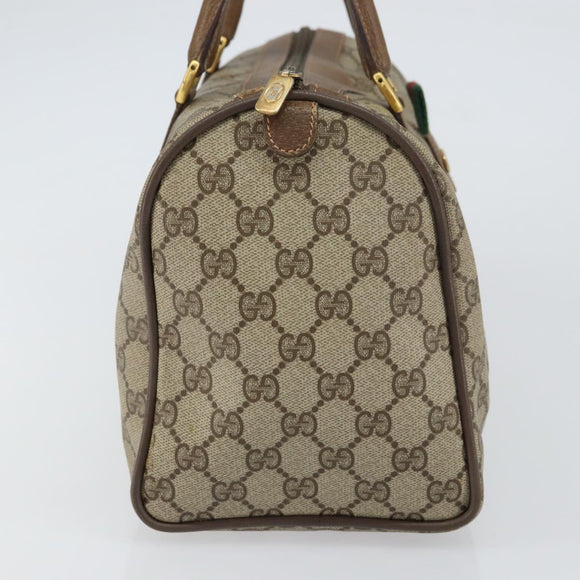 GUCCI GG Supreme Web Sherry Line Boston Bag PVC Beige Gold 39 02 007 Auth BA8630