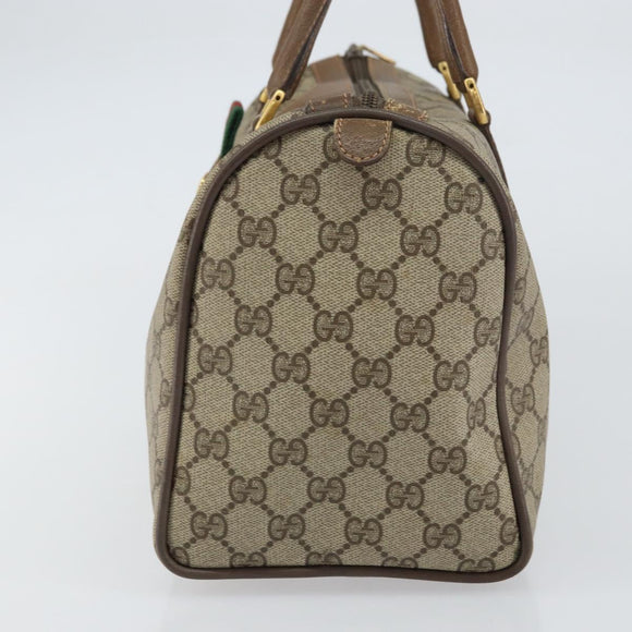 GUCCI GG Supreme Web Sherry Line Boston Bag PVC Beige Gold 39 02 007 Auth BA8630