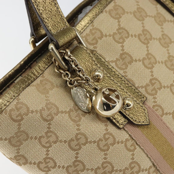 GUCCI GG Canvas Sherry Line Hand Bag Beige Gold 139261 Auth BA8631