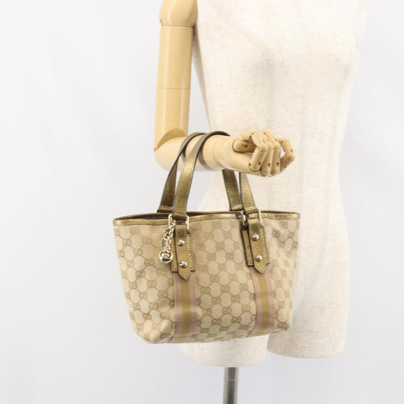 GUCCI GG Canvas Sherry Line Hand Bag Beige Gold 139261 Auth BA8631