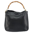 GUCCI Bamboo Hand Bag Leather 2way Black Gold 001 1998 1638 Auth BA8637-13